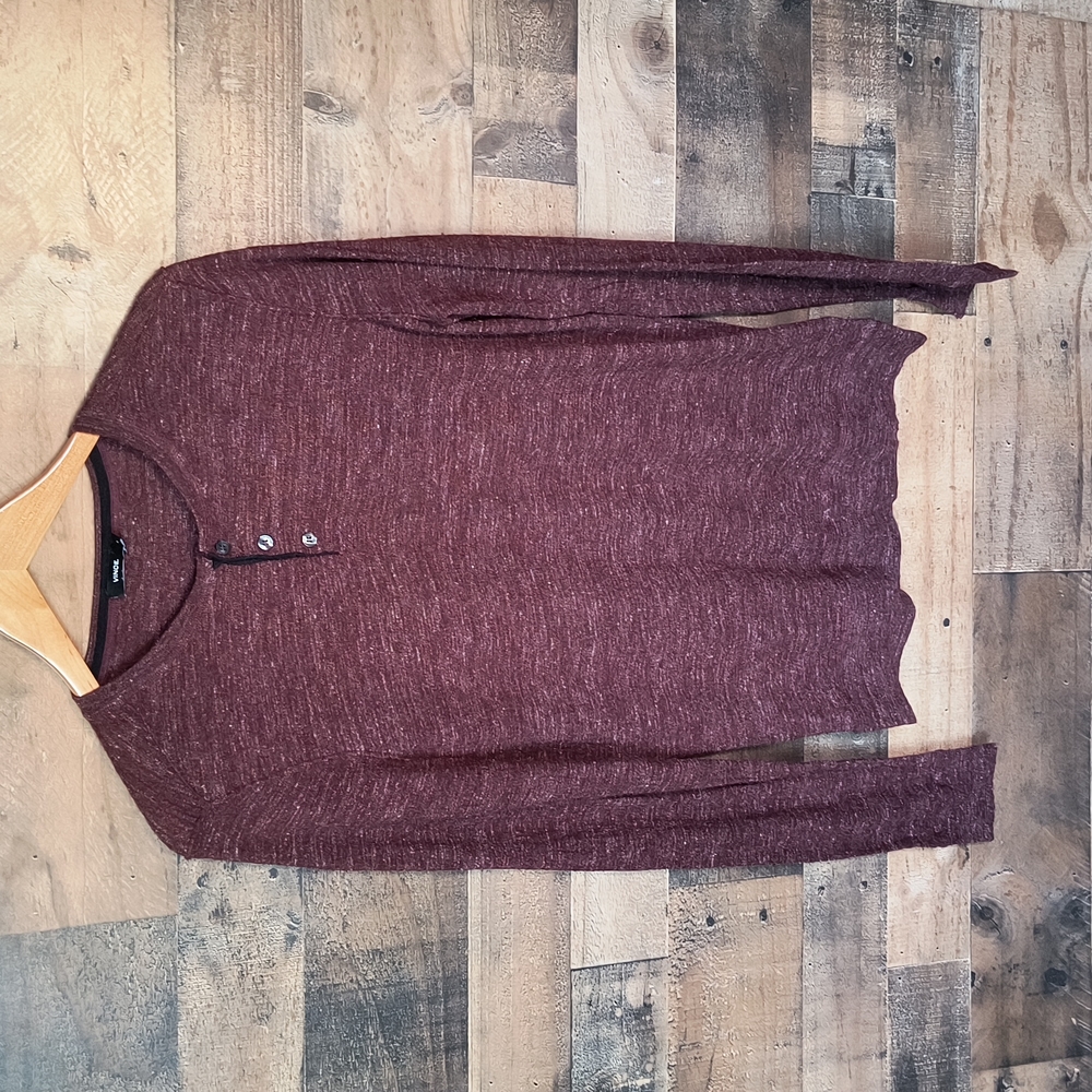 Vince Wool Linen Blend Henley Sweater Heathered Maroon Sz S Wom